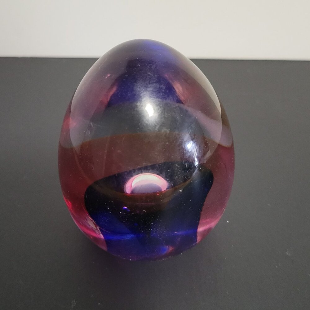 Gorgeous Multi Colored 2lb Egg Shaped Handblown Glass Paperweight